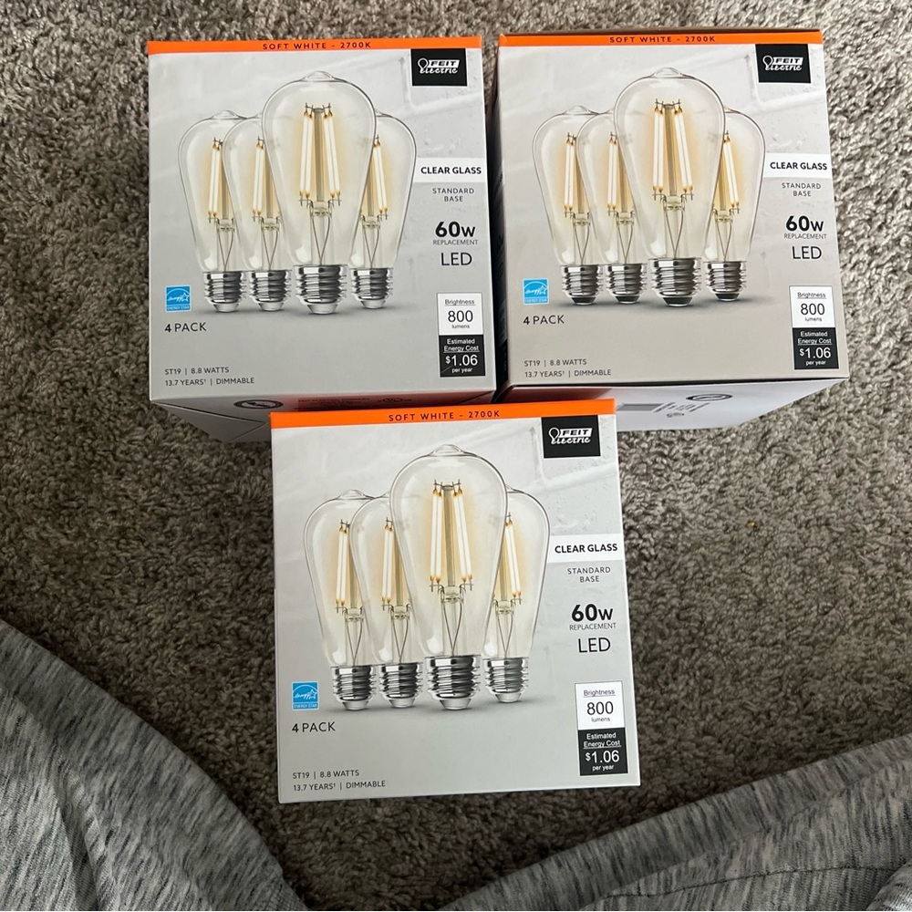 Feit Electric 60W ST19 Straight Filament Clear Glass Light Bulb Soft White 12 Pk